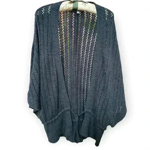 CURRENT AFFAIR Wool Blend Charcoal Gray Waist Tie Cardigan Sweater Size Small